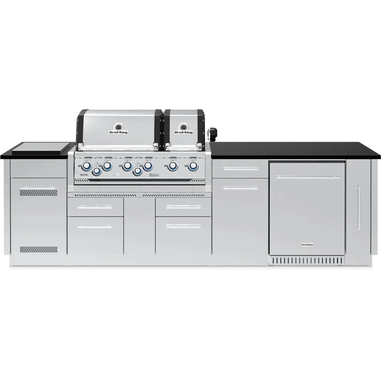 Broil King 10 ft. Outdoor Kitchen Island with Imperial S 690iF & Refrigerator