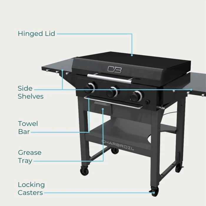 Char Broil Performance Series 28" XL Propane Gas Griddle With Cart 3 Burner Flat Top Grill - Image 14