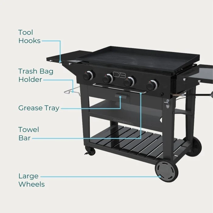 Char Broil Performance Series 36" Propane Gas Griddle with Cart 4 Burner Flat Top Grill - Image 14