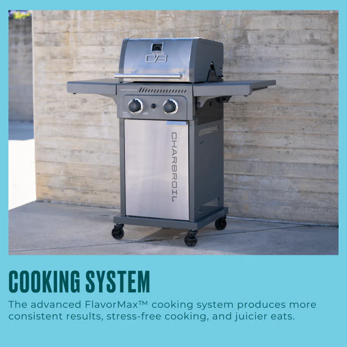 Char Broil Performance Series FlavorMax 2 Burner Gas Grill Cabinet with Foldable Side Shelves Gray Stainless - Image 10