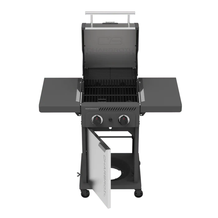 Char Broil Performance Series FlavorMax 2 Burner Gas Grill Cabinet with Foldable Side Shelves Gray Stainless - Image 3