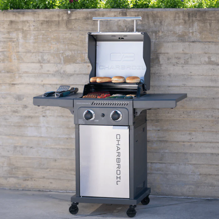 Char Broil Performance Series FlavorMax 2 Burner Gas Grill Cabinet with Foldable Side Shelves Gray Stainless - Image 5