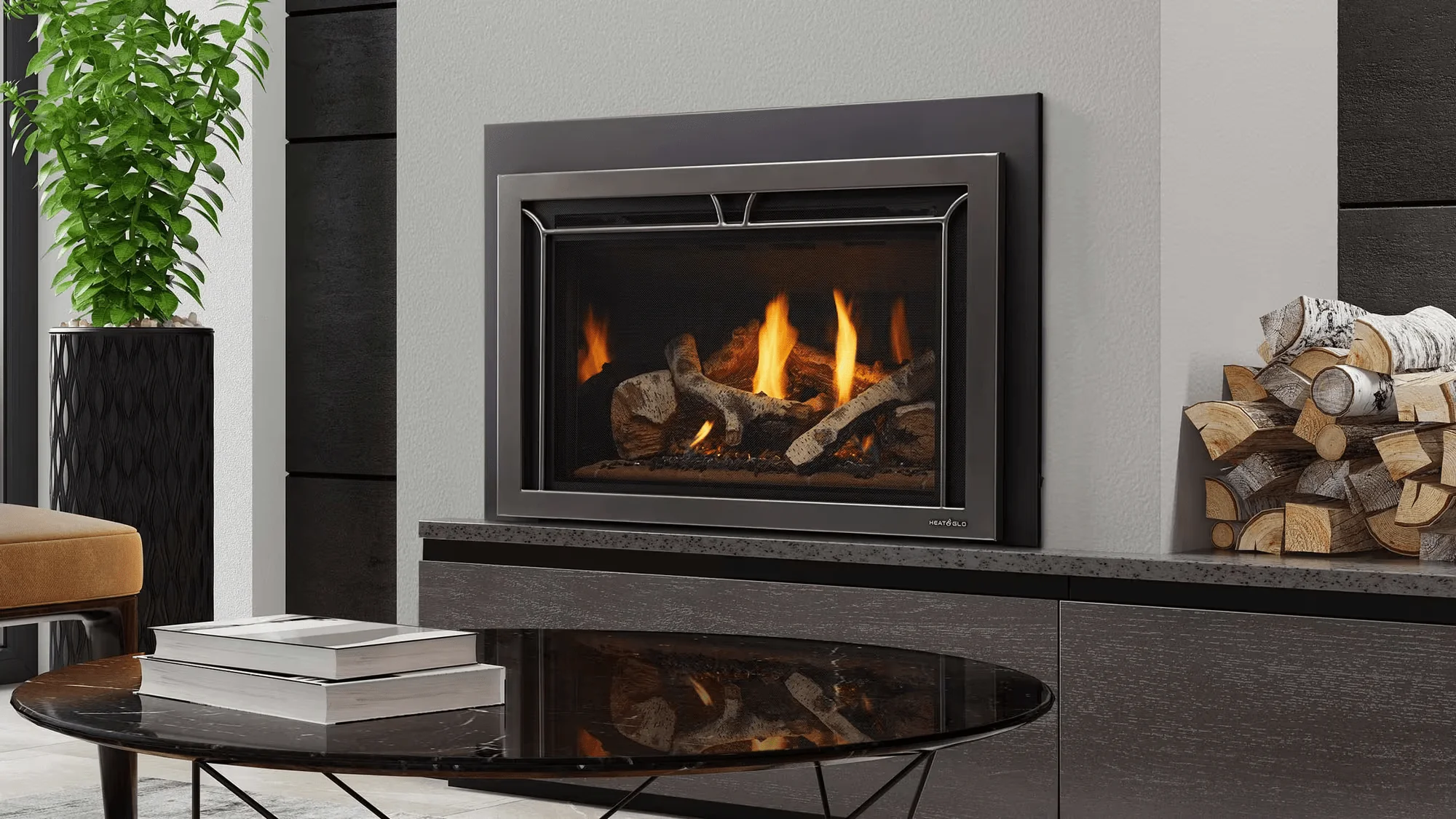 Heat & Glo 25" Supreme Gas Fireplace Insert with Birch Logs - Image 4