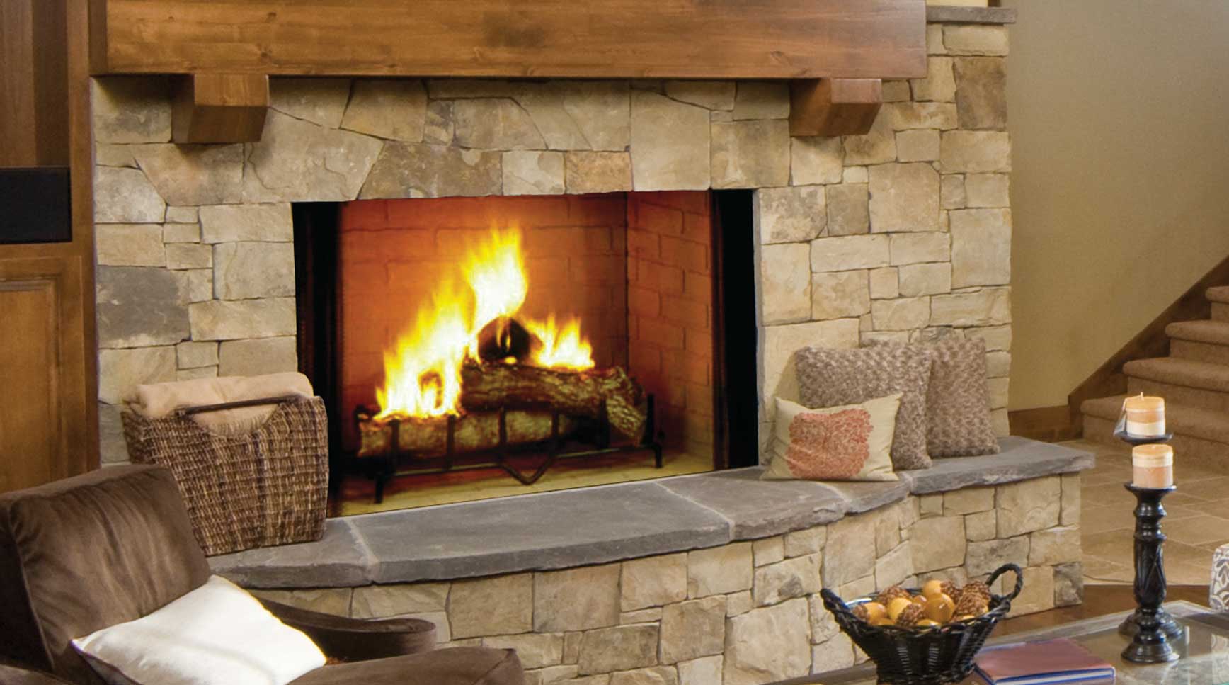 Majestic 42" Biltmore Radiant Wood Burning Fireplace w/ Herringbone Brick Liner - Image 3