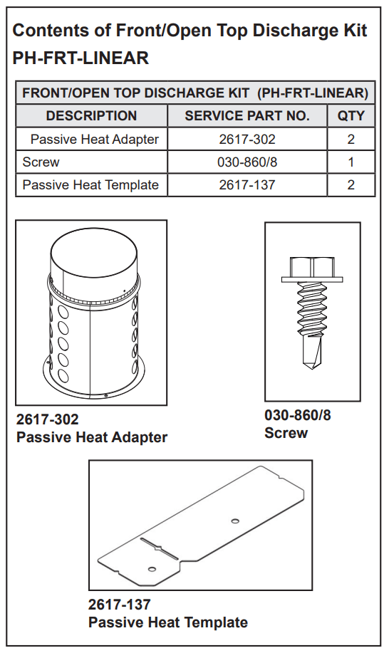 Majestic Passive Heat Kit For Front Or Top Discharge - PH-FRT-LINEAR