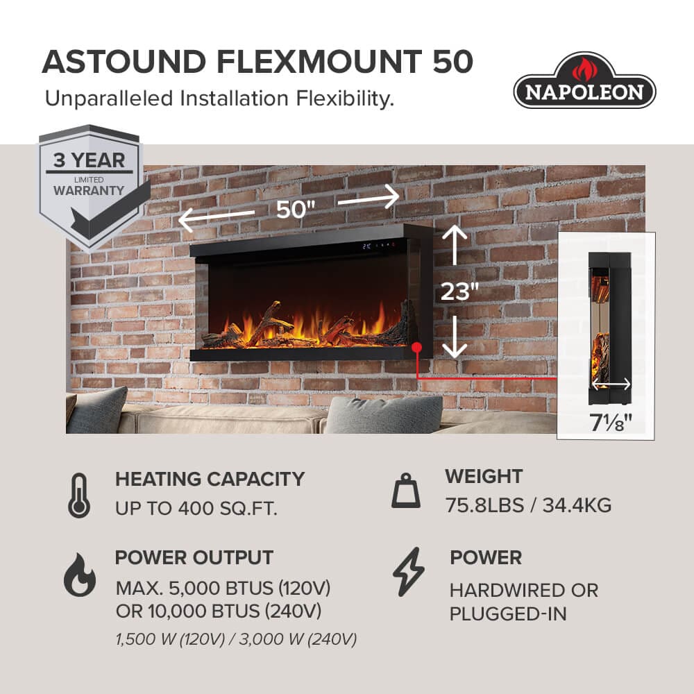Napoleon Astound FlexMount 50 Electric Fireplace - Image 4