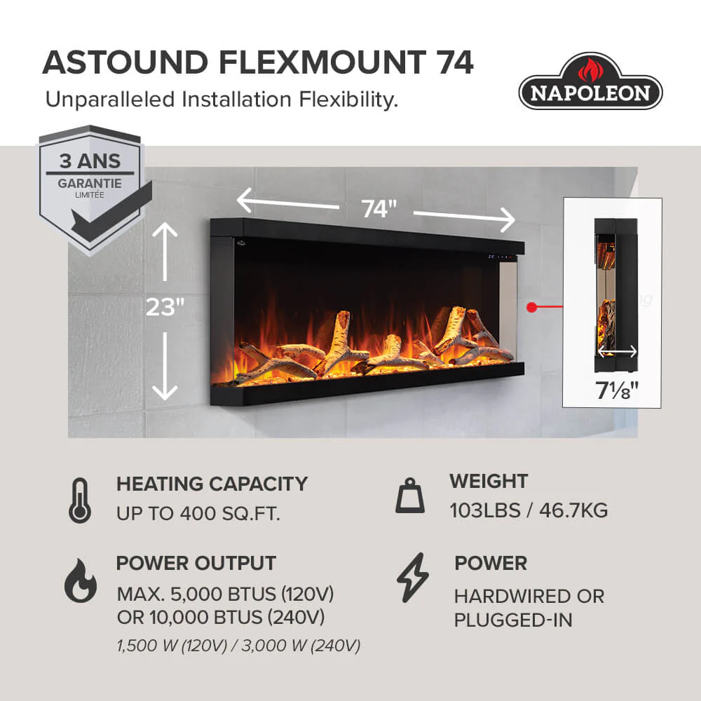 Napoleon Astound FlexMount 74 Electric Fireplace - Image 5