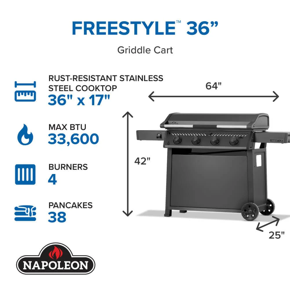 Napoleon Freestyle 36 Inch Griddle, Rust-Resistant Stainless Steel Cooktop, Matte Black - F36FTMK - Image 2