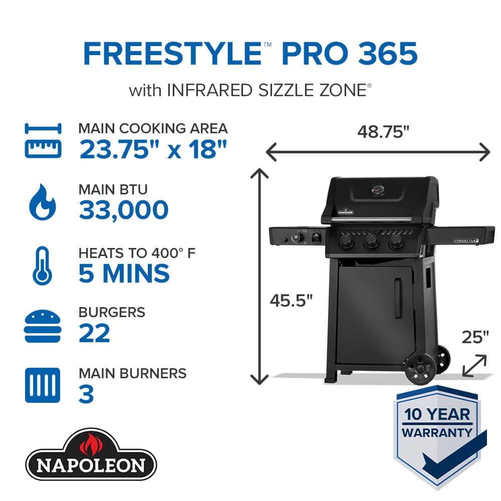 Napoleon Freestyle PRO 365 3-Burner with Infrared Side Burner, Matte Black - FP365DSIBMK-1 - Image 2