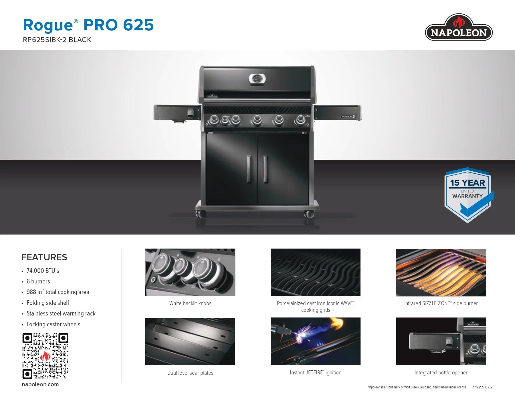 Napoleon Rogue PRO 625 SIB Gas Grill (Black) - RP625SIBK-2 - Image 16