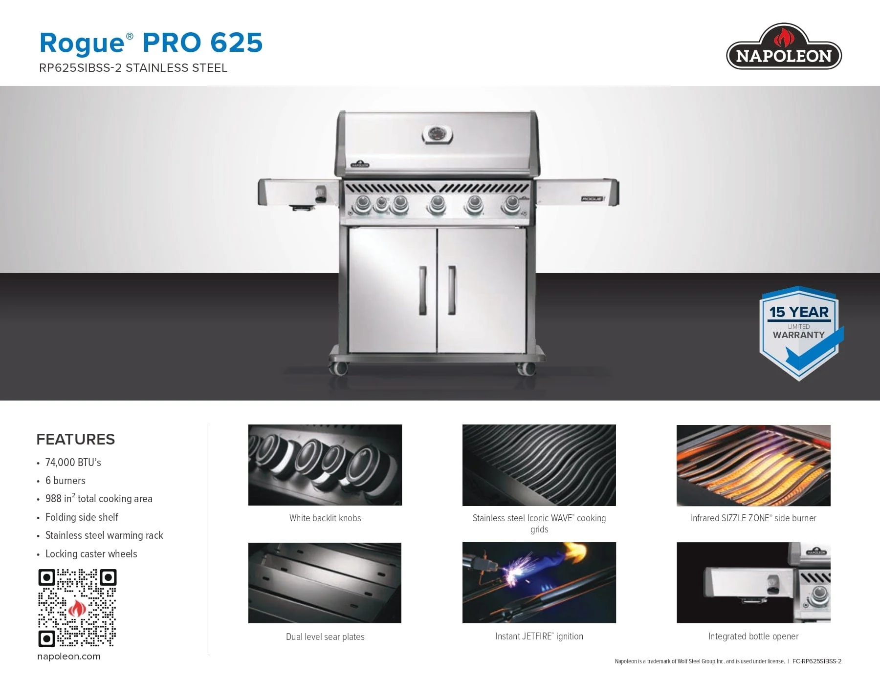 Napoleon Rogue PRO 625 SIB Gas Grill (Stainless Steel) - RP625SIBSS-2 - Image 18