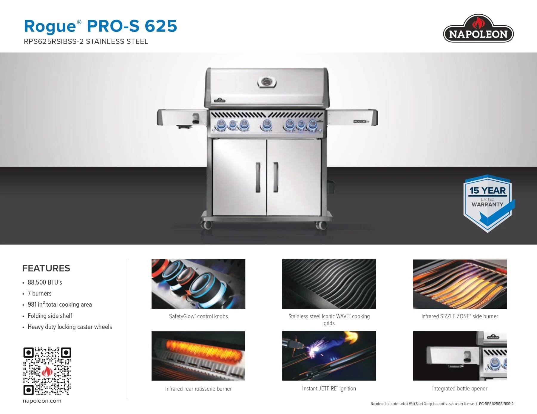 Napoleon Rogue PRO-S 625 RSIB Gas Grill (Stainless Steel) - RPS625RSIB-SS-2 - Image 17